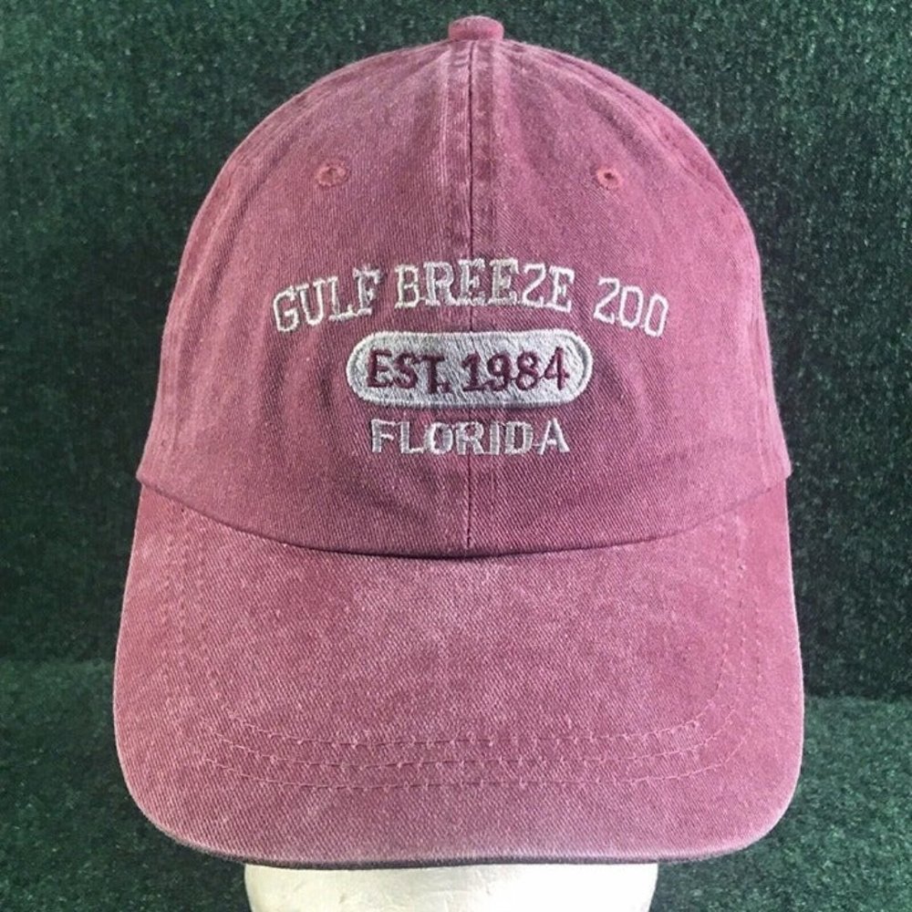 Gulf Breeze Zoo Florida Red Maroon Adjustable Strapback Hat Unisex 100% Cotton
